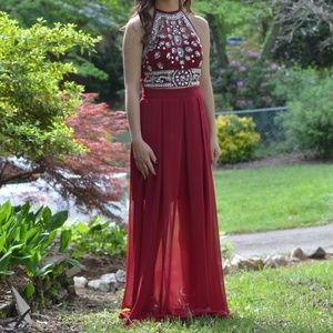 Burgundy two piece prom dress